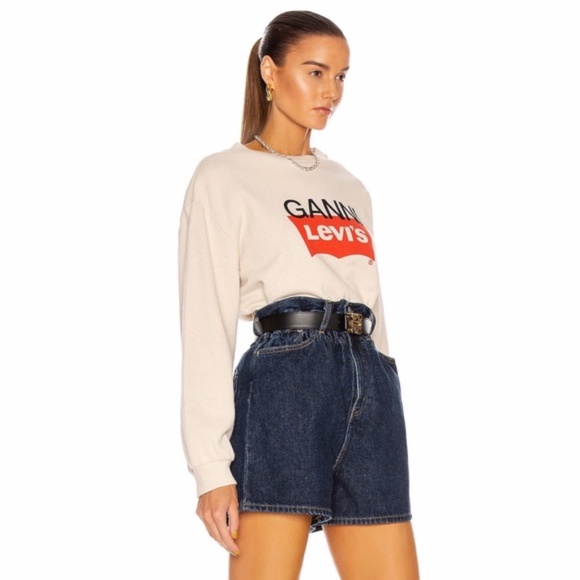 NEW Ganni x Levi's Snap Back Sweatshirt Nature Medium - Picture 6 of 17